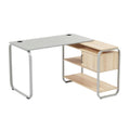 Moderne bureau met houten planken en metalen frame