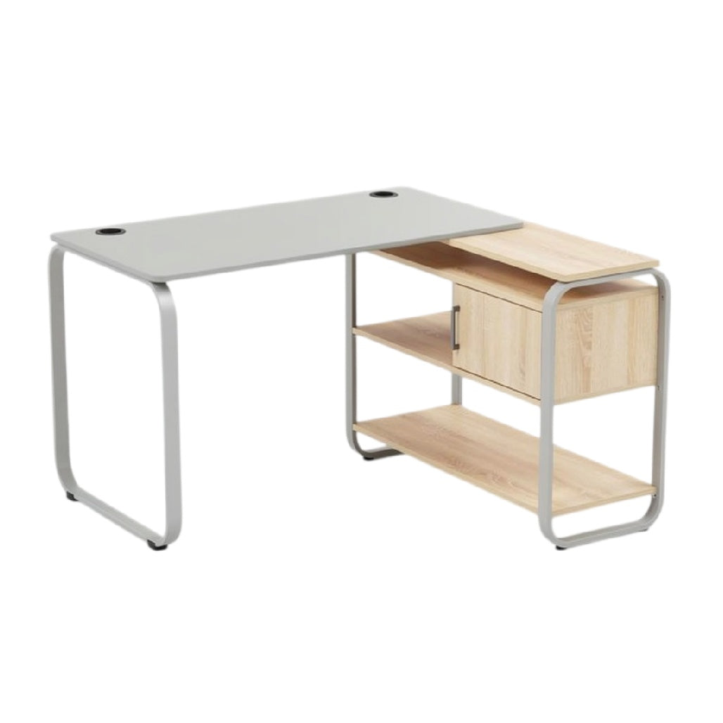 Moderne bureau met houten planken en metalen frame