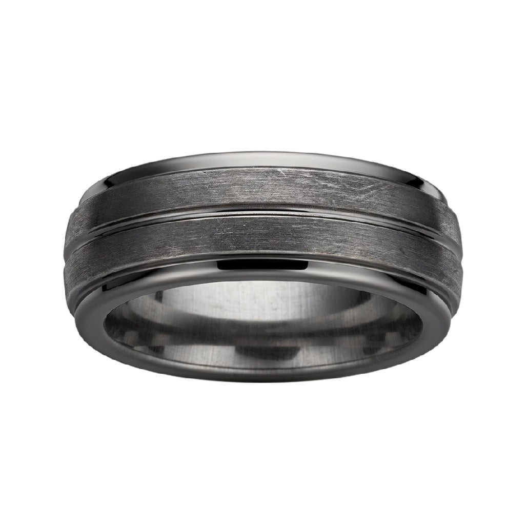 Moderne zwarte titanium trouwring met geborsteld oppervlak
