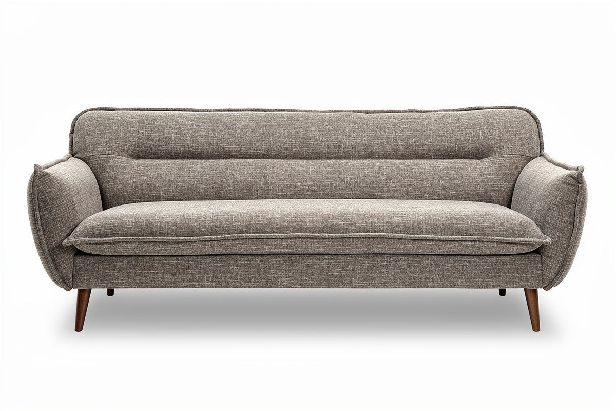 **Moderne grijze bank met houten poten**