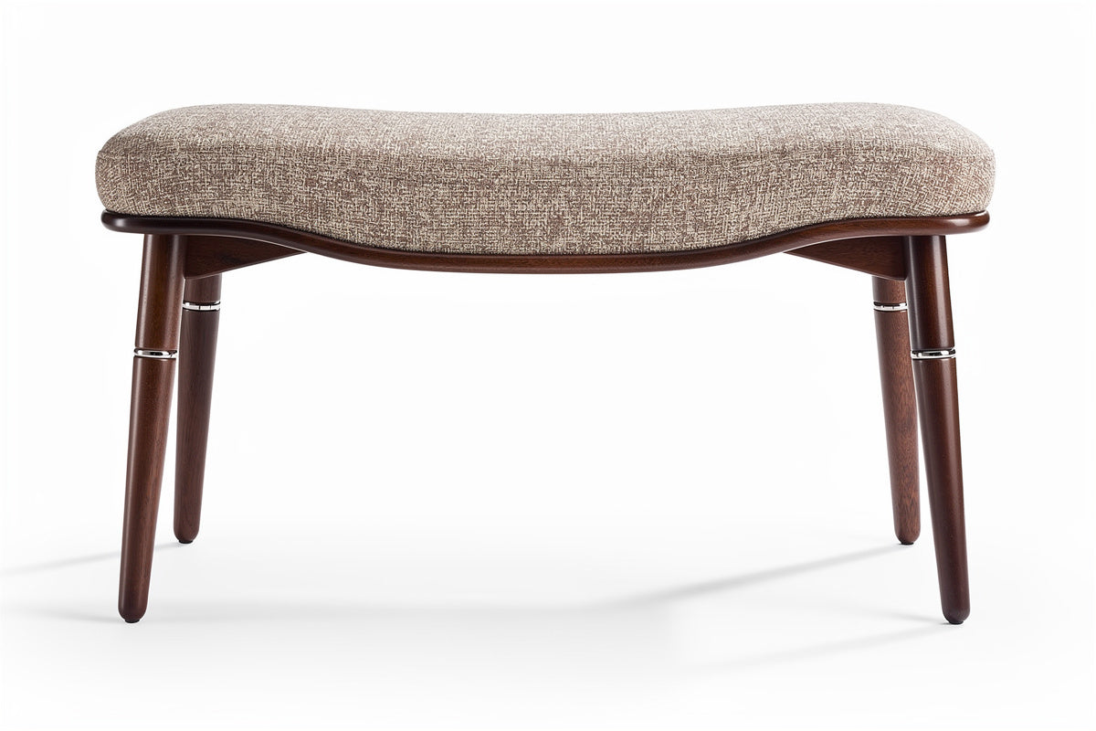 **Technische Titel in het Nederlands: Elegante Houten Poef met Stofbekleding**