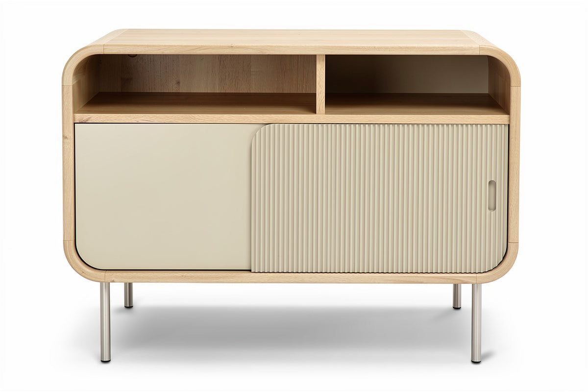 **Technische titel in het Nederlands: Modern Eikenhouten Dressoir met Golvende Deur**
