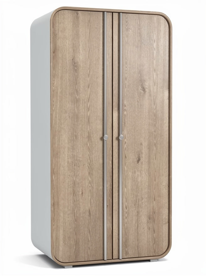 **Technische titel in het Nederlands:** Moderne garderobekast met houten fronten en zachte randen